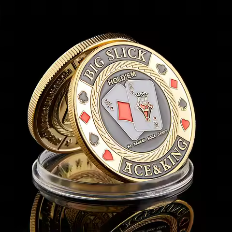 The Big Slick Ace&King Casino Poker Chips Gold Plated Coin Souvenir Coin Art Poker Card Guard With H