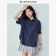 GIORDANO Women Shirts 100% Cotton Single Pocket Loose Shirts Short Sleeve Fashionable Basic Casual S