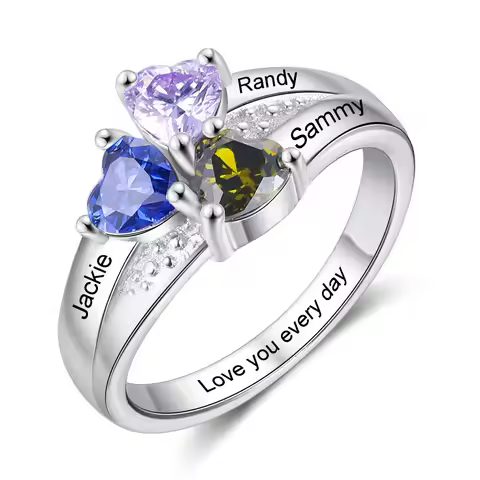 Personalized 1-8 Birthstone Rings Silver Flower Custom Engraved Name Family for Mother Days Aniversa
