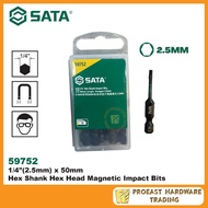 SATA [ 59752 ] 50mm x 1/4'' Hex Shank Hex Head Magnetic Impact Bit ( 2.5MM ) /1pc