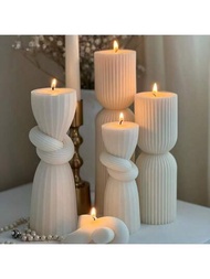 1入組條紋柱形蠟燭模具，帶有圓柱形樹脂蠟燭模具，繩結幾何抽象裝飾條紋石膏矽膠模具，適用於美學黏土工藝香氛蠟燭手工皂製作