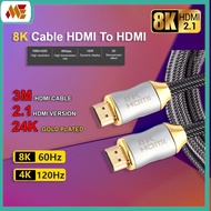 3Meter Gold Plated 8K HDMI to HDMI Cable 48Gbps (Support 8K60Hz 4K120Hz) HDR HDCP/HDMI Male to HDMI Male Version 2.1