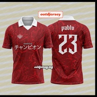 Japanese Jersey Viral Tiktok Custom Name and Number Retro Collar Jersey Streetwear Red Short Sleeve Polo Shirt Baju Berkolar Lelaki Kanak Kanak Plus Size
