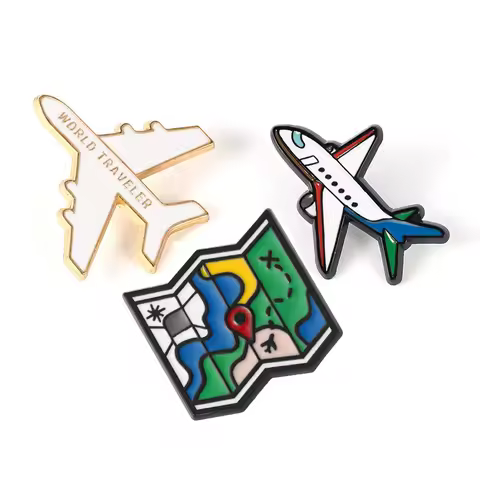 Cartoon Google Maps Enamel Pin Badge On Backpack World Traveler Airplane Brooch Gold-color Metal Bro