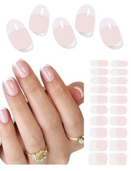 Semi Cured Gel Nail Strips 20pcs Glazed French Gel Nail Stickers for Home Nails DIY