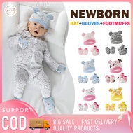 CICI Baby Newborn 100%Cotton Cute Cat Hat 3pc/Set Sock Glove Set Anti-Scratch Protection Face Mitten