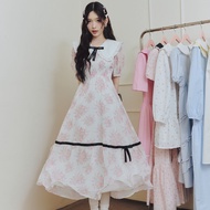 FLAT2112 : TIFFANY YOUNG MAXI DRESS เดรสยาวลายดอกสีชมพูขาว ลุคหวานลูกคุณ เดรสแม็กซี่โทนขาวละมุน (FF1
