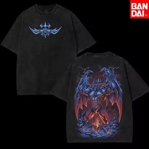 Vintage Washed T-shirt Men Yugioh Dark Magician Girl Print Harajuku Streetwear, Oversized Crew Neck 