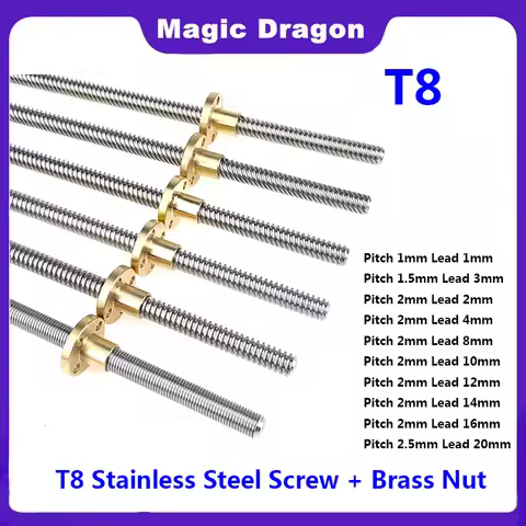 304 Stainless Steel T8 Lead Screw Stepper Motor Lead 2mm 4mm 8mm 3D Printer Lead Screw Trapezoidal L