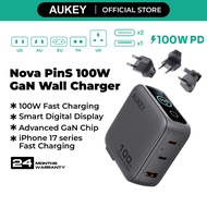 Aukey PA-B9U Nova PinS 100W GaN Wall Charger Smart Display EU UK US TH Interchangeable Plugs