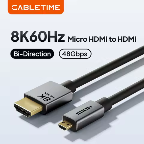 CABLETIME Micro HDMI Cable 2.1 8K/60Hz 3D Effect Micro HD to HD Cable HDMI 2.1 to Micro HDMI for Cam