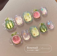 Cute Summer Bubble Watermelon Nails Short False Nails