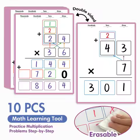 10 PCS Step by Step Multiplication Breakdown Tables Vertical Calculation Learning Tool A4 Size for P