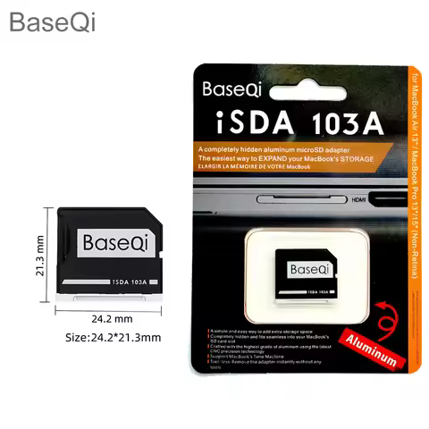 BaseQi For Macbook Air 13inch Year2009-2021/Mac Pro 13''&15'' Year 2012 Aluminum Micro SD Card Adapt