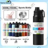 Tumbler 800ML/1000ML Stainless Steel 304 Sports Water Bottle Thermos Flask Portable Vacuum Insulated