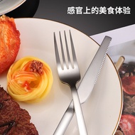 Square Handle Stainless Steel Tableware Knife Fork Spoon Set Hotel Restaurant Steak Thickened Knife 