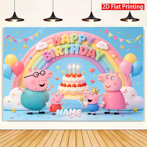 Peppa Pig Photography Backdrop Kids Birthday Party Decorations Background Personalized Banner Booth 