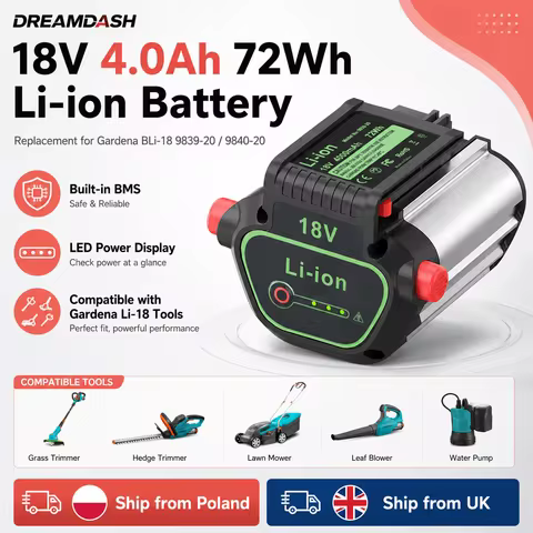 DREAMDASH 18V 4.0Ah 72Wh Li-ion Replacement Battery for Gardena BLi-18 9839-20 9840-20 Compatible Fo