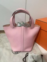 Hermes picotin 18櫻花粉銀扣3Q