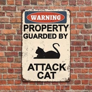 Attacking Cat Warning Sign Vintage Aluminum Yard Sign for Outdoor Wall Decor Perfect for Cat Lovers