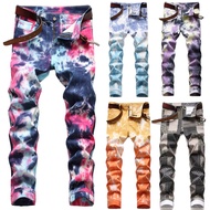 Slim Fit Men's Jeans Stretch Pants Printed Pants Straight Fit Jeans Long Pants Men Pants