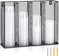 Black Portion Sauce Cup Lid Organizer 4 Compartments Iron Sauce Cup Dispenser Wall Mount Cup and Lid