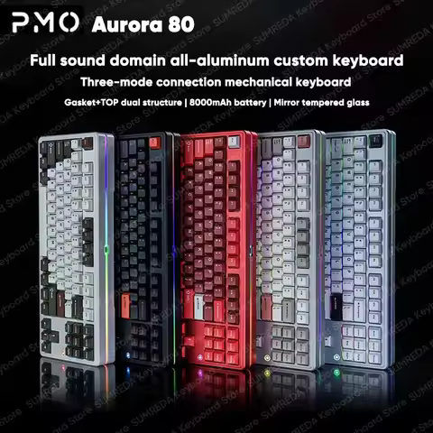 PMO AURORA80 Mechanical Keyboard Aluminum Gasket TOP Structure ARGB 8000mAh Bluetooth 2.4G Wired Gam
