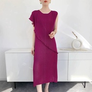 Womens Irregular Mid Length Pleated Dress