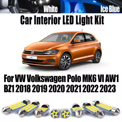 10Pcs Canbus For VW Volkswagen Polo MK6 VI AW1 BZ1 2018- 2022 2023 LED Interior Reading Map Dome Lig