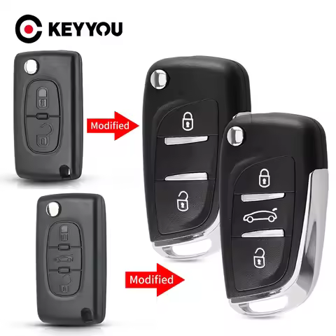 KEYYOU 2/3 Buttons Modified Remote Car Key Shell For Peugeot 107 207 307 307S 308 407 607 Citroen C2