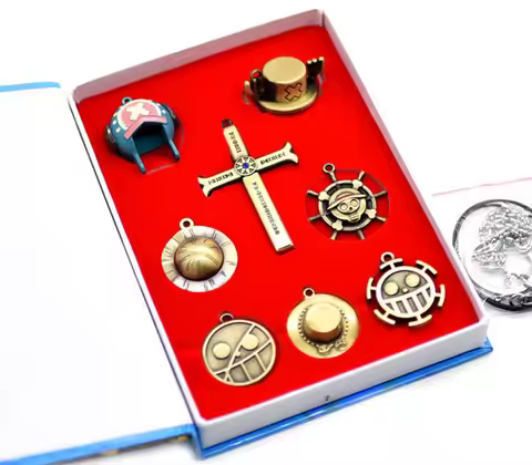 Anime One Piece Ace Luffy Chopper Mihawk Pendant Necklace Keyring Cosplay Accessories Collection Set