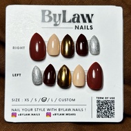 [ BYLAW.NAILS ] Wine Red Gold Silver | PREMIUM FAKE NAILS | PRESS ON NAILS | FAKE NAILS | FAKE NAILS