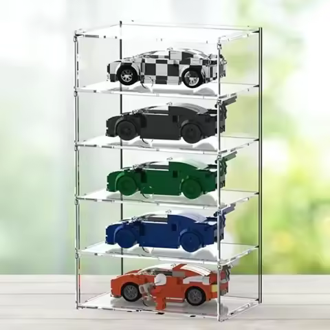 2-5 Tier Transparent Acrylic Display Box Dustproof Storage Case for Lego Speed Racing Car Models - C