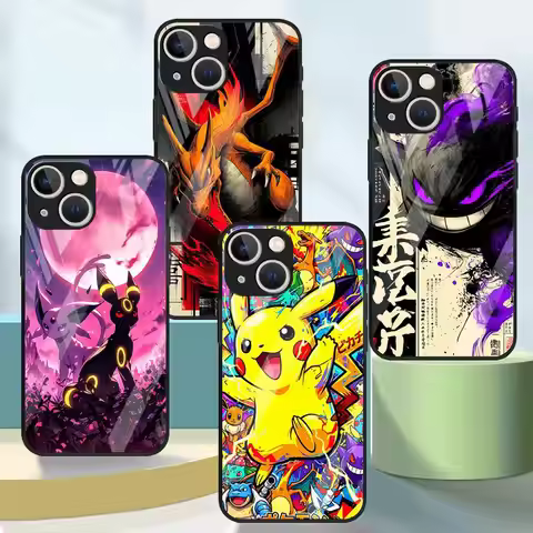 Hot Anime Pokemon Glass Case for iPhone 17 Pro Max 13 8 XR 14 12 15 Plus 16 11 Air Phone Cover