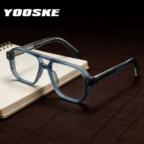 YOOSKE Retro Double Beams Business Spectacles Men Women Anti Blue Light Eyewear Popular Frosted Squa