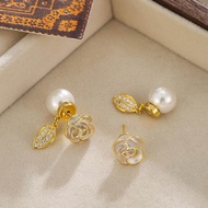 Japan Japan Korea New Style Drip Glaze Begonia Flower Pearl Earrings Small Exquisite Gentle Style Ea