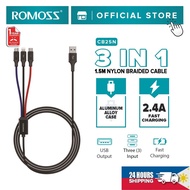 Romoss CB25N 1,5M Nylon 3 in 1 Charging Cable 2.4A USB to Lightning/Type C/Micro Cable