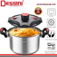 DESSINI ITALY 6L Non-stick Stainless Steel Induction Pressure Cooker Secure Lock Casserole Pot Bowl 