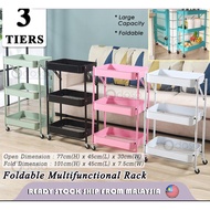 KR046 3 Tiers Foldable Kitchen Trolley Rack Multi-functional Storage Trolley Rack