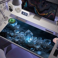 Luminous Blue Crystal Gemstone Dark Black Rock Bokeh Light Background Extended Gaming Mouse Pad, XXL