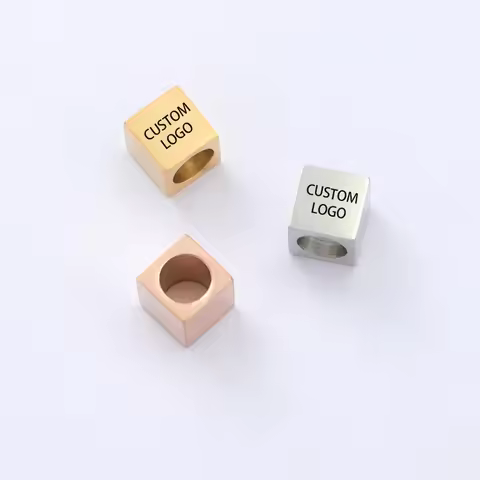MaiLun 7x7mm Stainless Steel Square Beads Customize Logo Design Jewelry Making Accessories