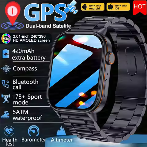 New For Android iOS Outdoor GPS SmartWatch Men 2.01" HD AMOLED Compass 420mAh 178+Sport Mode Waterpr
