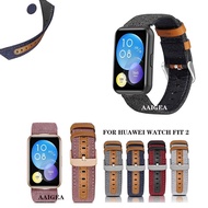 [HOT JUXXKWIHGWH 514] สายรัดผ้าแคนวาสสายหนังแท้พร้อมขั้วต่อสำหรับ Huawei Watch Fit 2