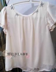 【WildLady】 (缺貨)春季新款日系高質感雙層荷葉木耳袖水鑽雪紡上衣be radiance