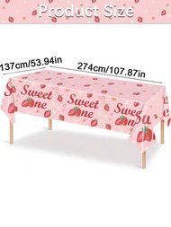 1 件草莓桌布 137*274 公分粉紅色甜美嬰兒送禮會生日婚禮派對 Pe 塑膠桌布餐桌裝飾