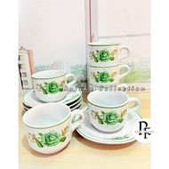 MAWAR 1 SET OF CERAMIC CUPS 6 CUPS + 6 PLATES - 1 SET OF LUXURY CERAMIC CUPS WITH THE LATEST ROSE MO