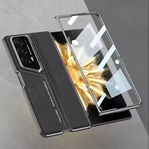Shockproof Armor PU Leather Case For Honor Magic V2 With Outer Glass Protector Blade Style Hard Cove