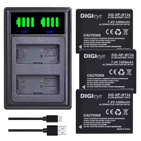 1400mAh NP-W126 NP-W126S W126S Battery + LED Dual Charger for Fujifilm X100F X-A10 X-A7 X-A5 X-A3 X-