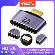 HDMI-Compatible 1 to 2 HD 2K Dual Output Splitter Monitor Adapter One HDMI Male to Dual HDMI Female 
