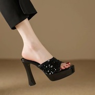 Sequined Open Toe High Heels Women Retro Sexy Heels